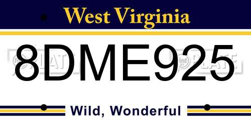 8DME925 West Virginia License Plate