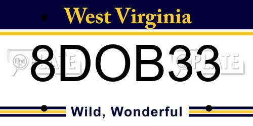 8DOB33 West Virginia License Plate