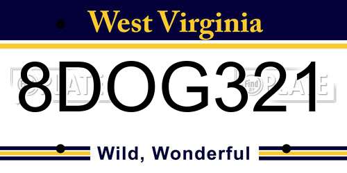 8DOG321 West Virginia License Plate