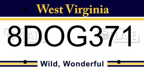 8DOG371 West Virginia License Plate
