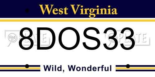 8DOS33 West Virginia License Plate
