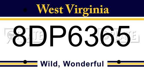 8DP6365 West Virginia License Plate