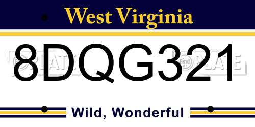 8DQG321 West Virginia License Plate