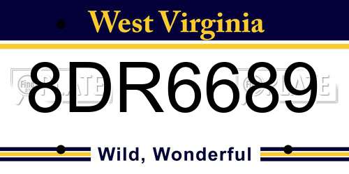 8DR6689 West Virginia License Plate