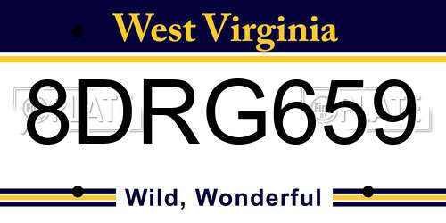 8DRG659 West Virginia License Plate