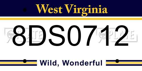 8DS0712 West Virginia License Plate