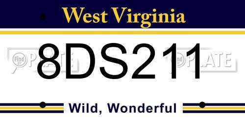 8DS211 West Virginia License Plate