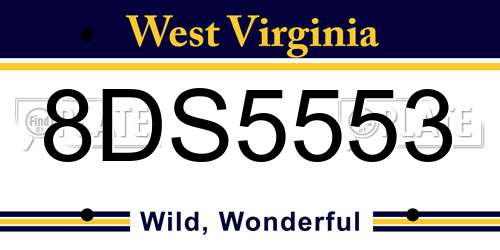 8DS5553 West Virginia License Plate