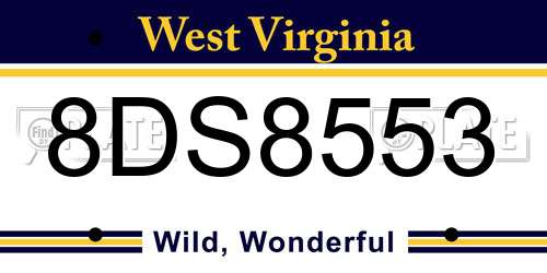 8DS8553 West Virginia License Plate