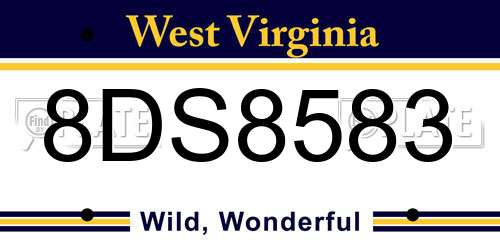 8DS8583 West Virginia License Plate