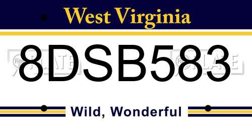 8DSB583 West Virginia License Plate
