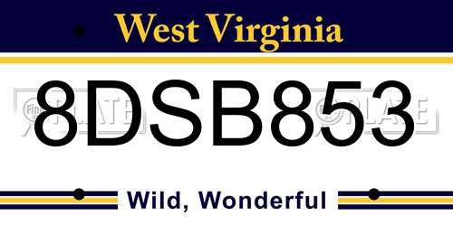 8DSB853 West Virginia License Plate