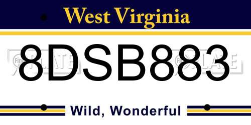 8DSB883 West Virginia License Plate