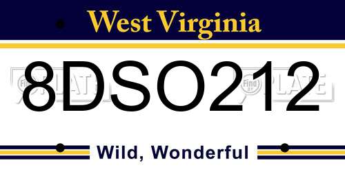 8DSO212 West Virginia License Plate