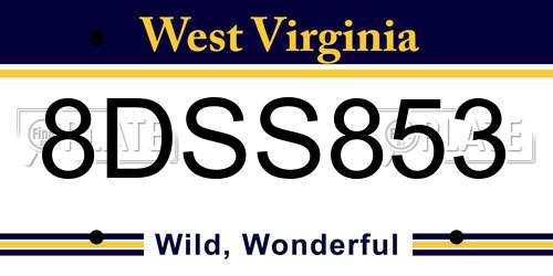 8DSS853 West Virginia License Plate