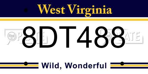8DT488 West Virginia License Plate