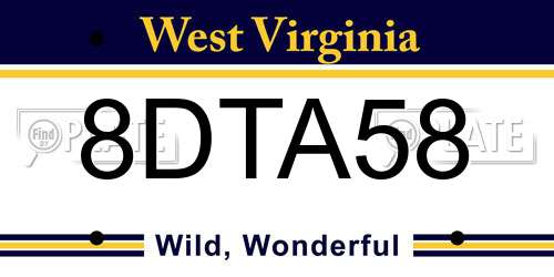 8DTA58 West Virginia License Plate