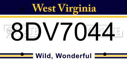 8DV7044 West Virginia License Plate
