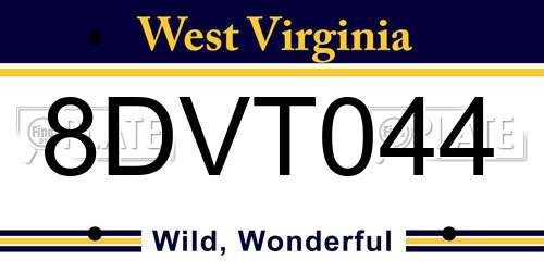 8DVT044 West Virginia License Plate