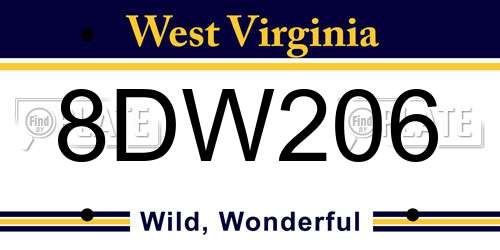 8DW206 West Virginia License Plate