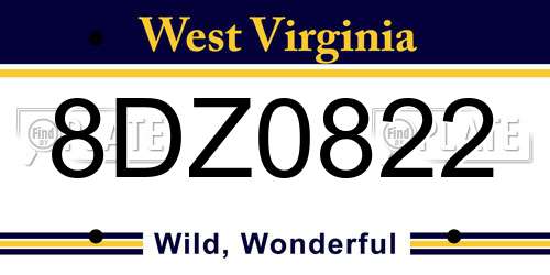 8DZ0822 West Virginia License Plate