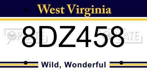8DZ458 West Virginia License Plate