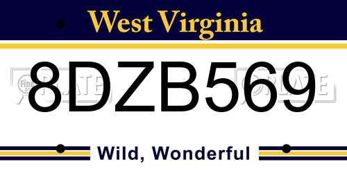 8DZB569 West Virginia License Plate