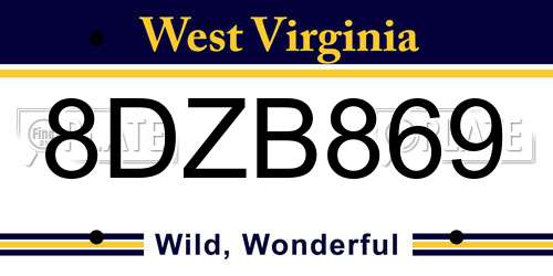 8DZB869 West Virginia License Plate