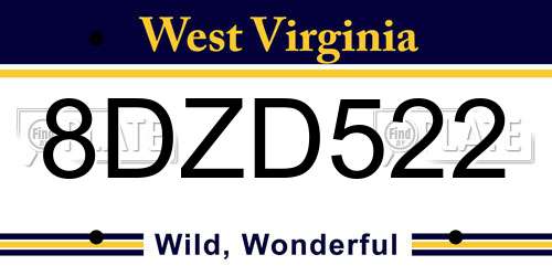 8DZD522 West Virginia License Plate
