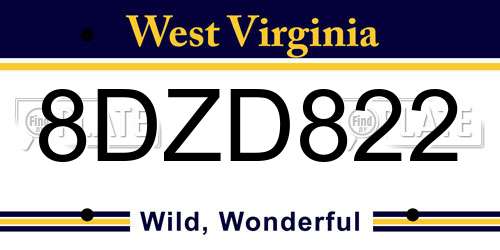 8DZD822 West Virginia License Plate