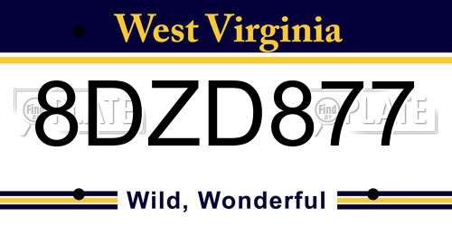 8DZD877 West Virginia License Plate
