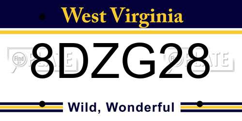 8DZG28 West Virginia License Plate