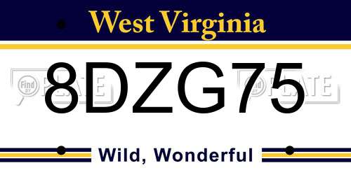 8DZG75 West Virginia License Plate