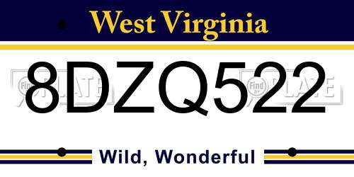 8DZQ522 West Virginia License Plate