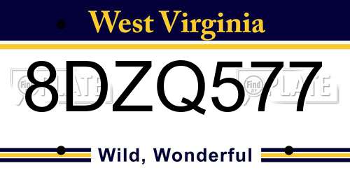 8DZQ577 West Virginia License Plate