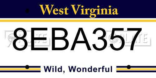 8EBA357 West Virginia License Plate