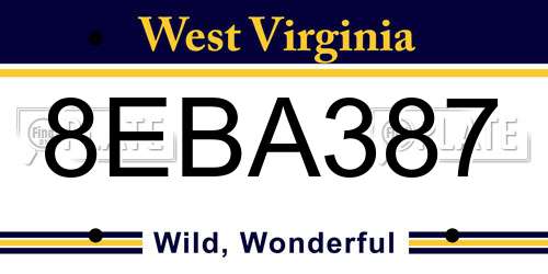 8EBA387 West Virginia License Plate