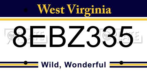 8EBZ335 West Virginia License Plate
