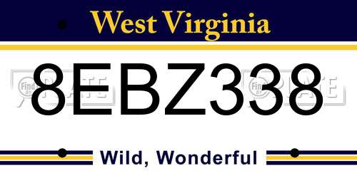 8EBZ338 West Virginia License Plate