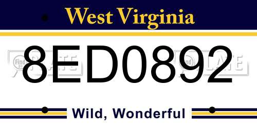 8ED0892 West Virginia License Plate