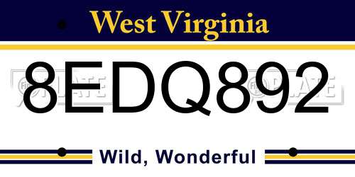 8EDQ892 West Virginia License Plate