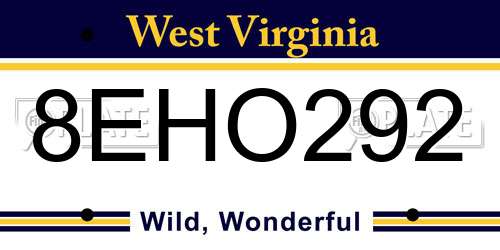 8EHO292 West Virginia License Plate