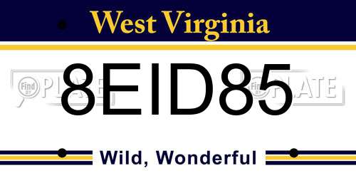 8EID85 West Virginia License Plate