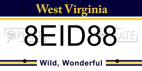8EID88 West Virginia License Plate