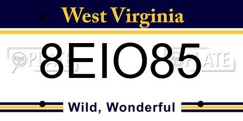 8EIO85 West Virginia License Plate