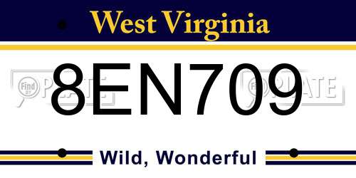 8EN709 West Virginia License Plate