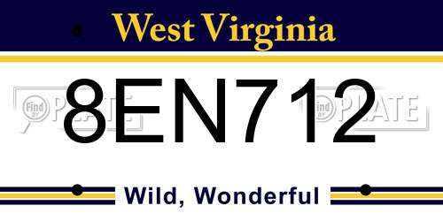 8EN712 West Virginia License Plate