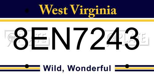 8EN7243 West Virginia License Plate