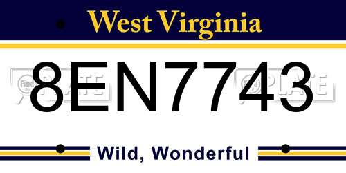 8EN7743 West Virginia License Plate