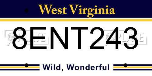 8ENT243 West Virginia License Plate